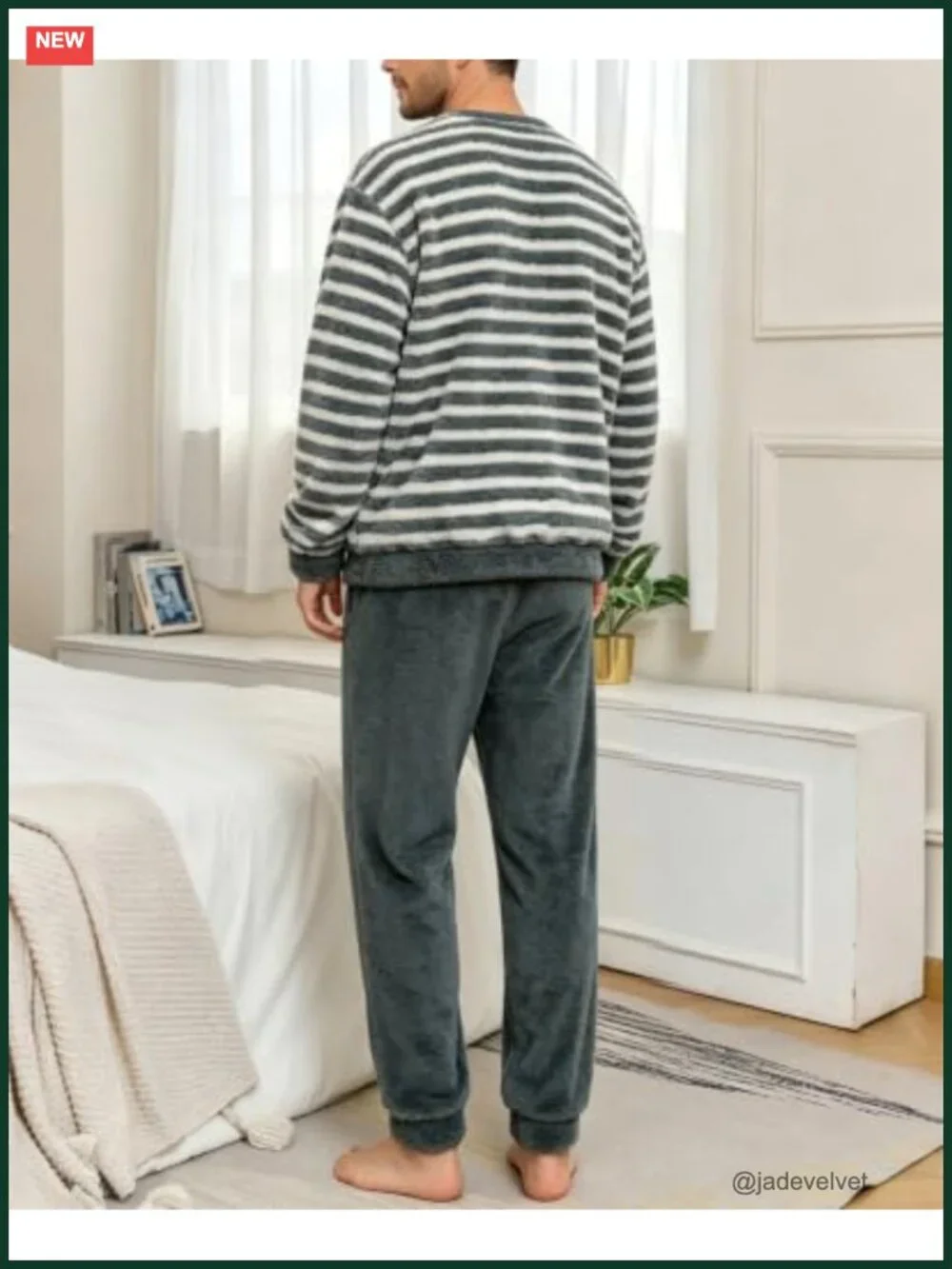 Fluffy Fleece Pajama Set Long Sleeve Pullover Pants Lounge Sleepwear Men's